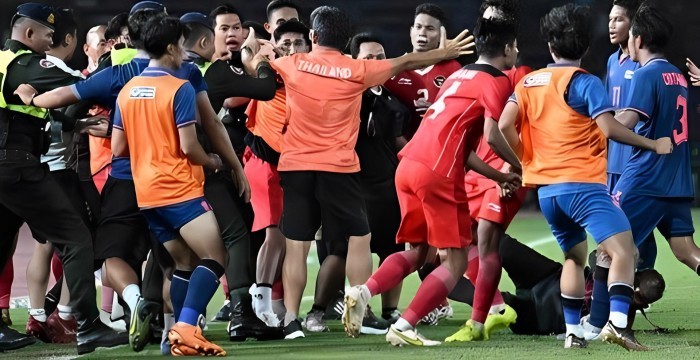 Keributan di laga final SEA Games 2023 antara Indonesia vs Thailand.